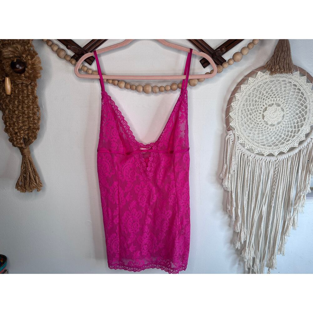 Victoria's Secret Hot Pink Lace Sheer Lingerie Dress